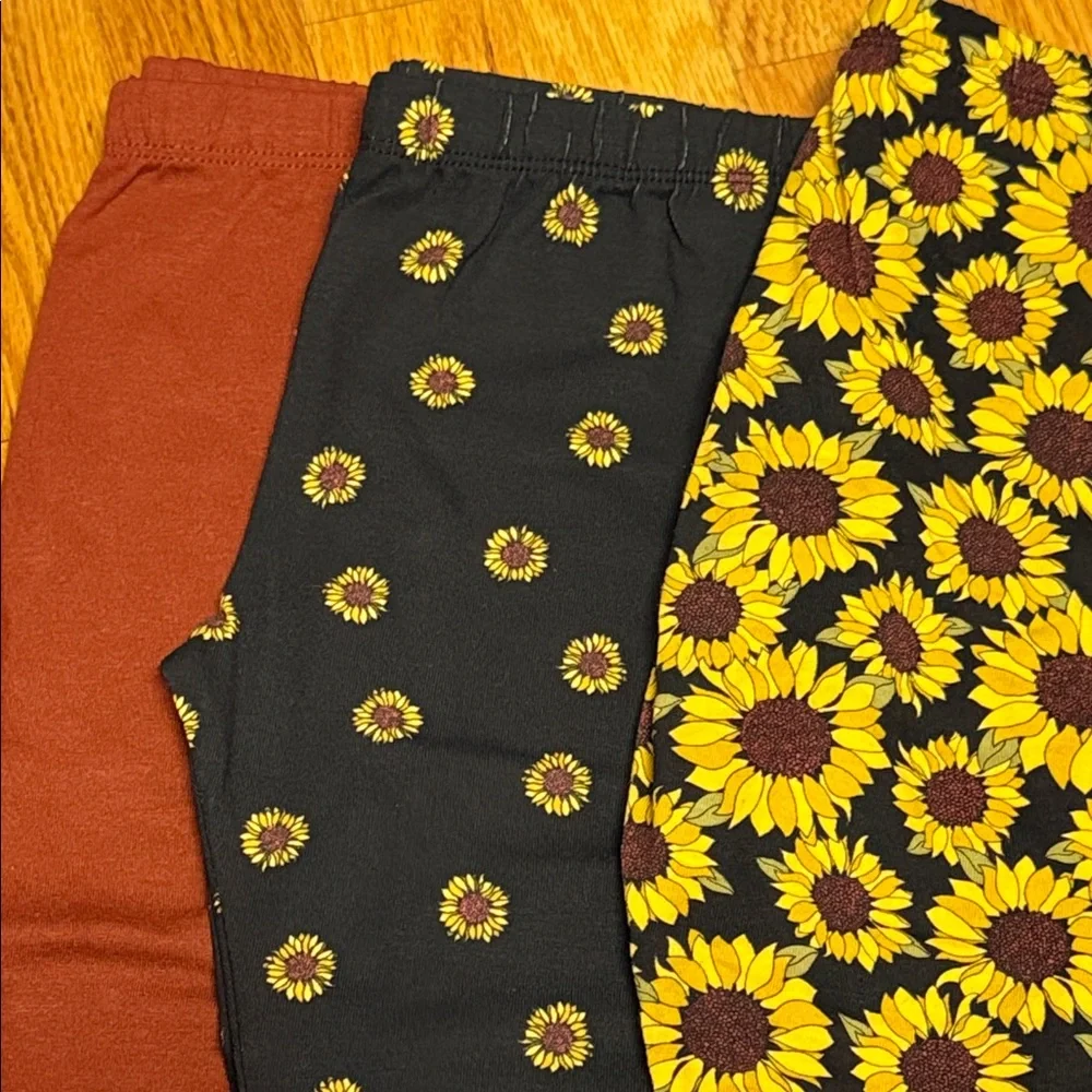 The Children's Place Sunflower and Solid Leggings Trio NWOT